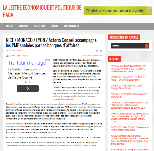 Actoria dans La Lettre Economique de PACA